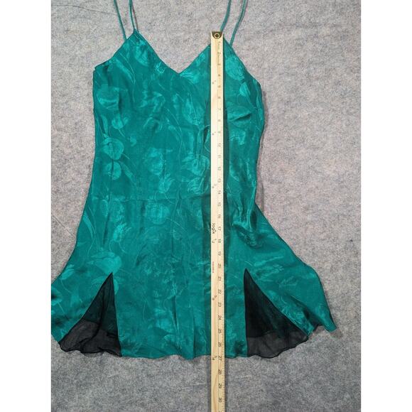 Vintage Victoria's Secret Green Silky Floral Slip Dress Sz Medium Flowy Lingerie - Picture 5 of 6